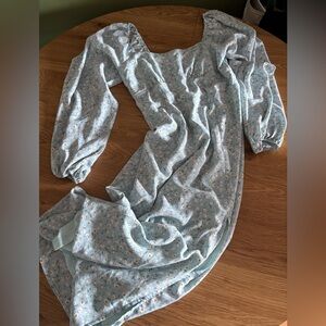 Missguided Light Blue Floral Long Sleeve Dress